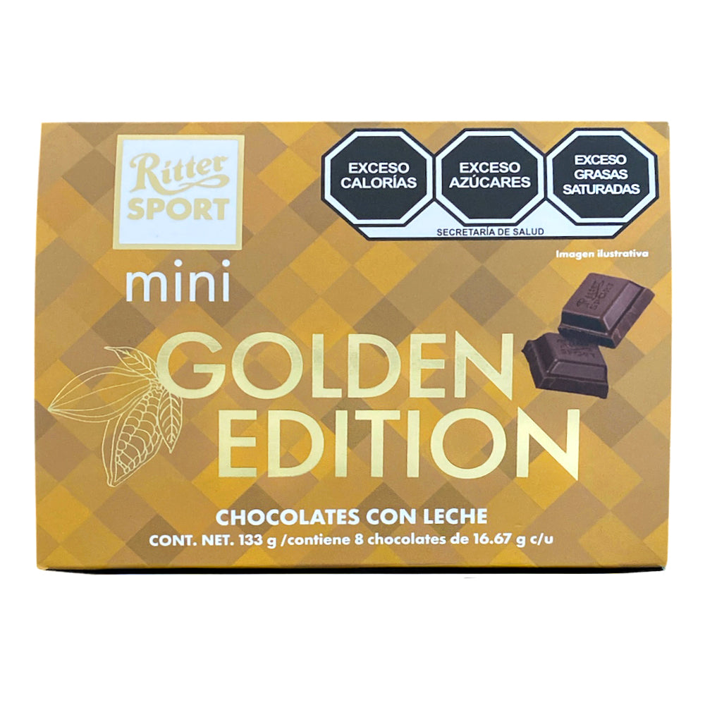 ESTUCHE DE CHOCOLATE MINI RITTER SPORT - GOLDEN EDITION - PACK CON 2 ESTUCES CON 8 PIEZAS C/U