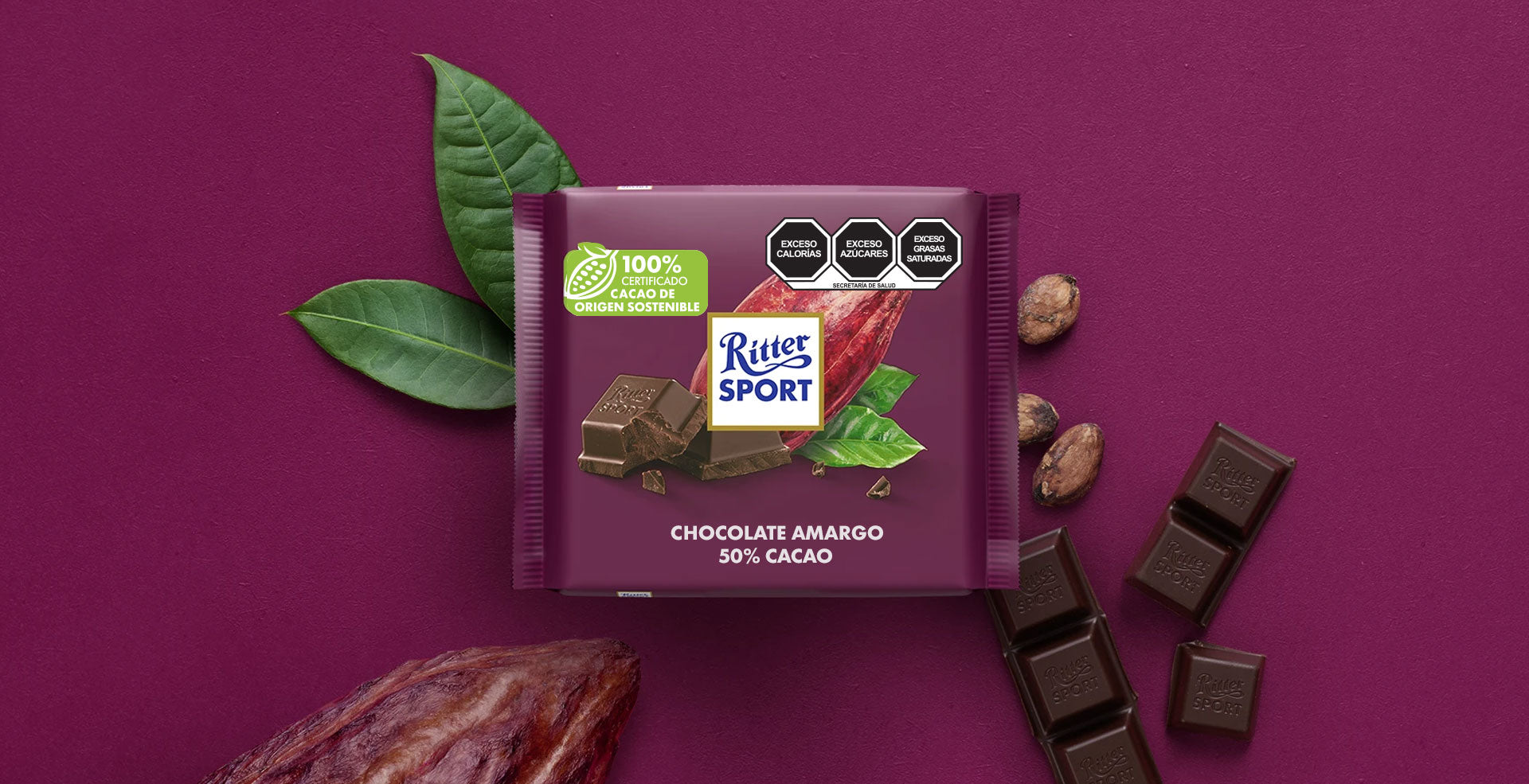 Chocolate Ritter Sport Amargo 50% Cacao