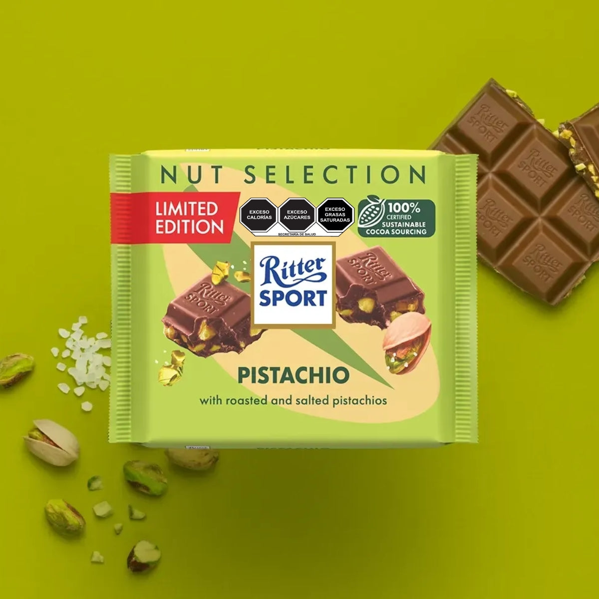Chocolate Ritter Sport de leche con Pistaches 100 grs.