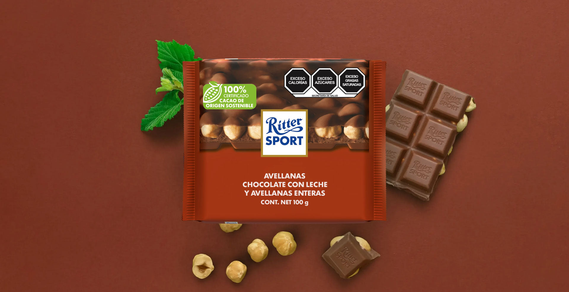Chocolate Ritter Sport con leche y avellanas enteras 100 g