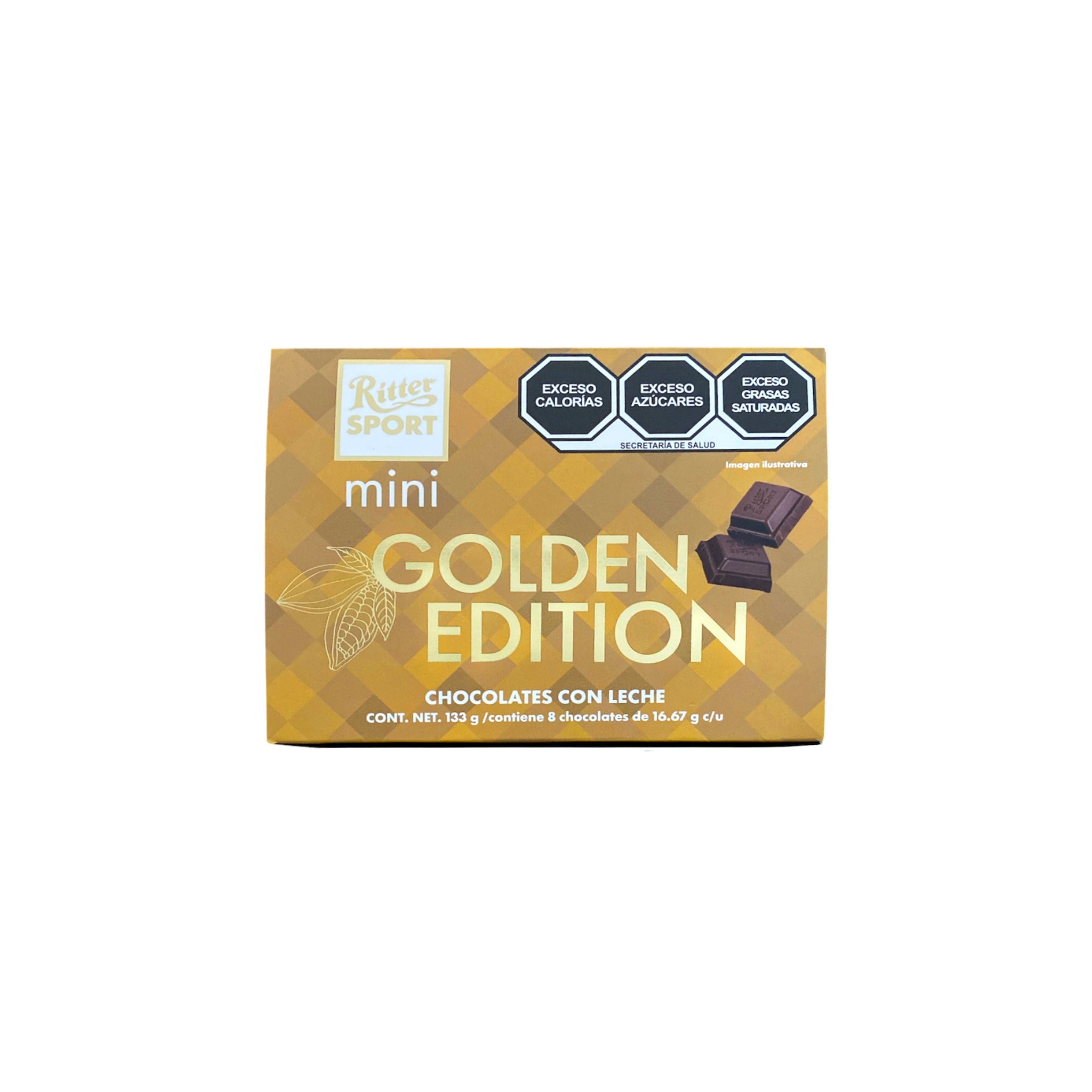 ESTUCHE DE CHOCOLATE MINI RITTER SPORT - GOLDEN EDITION - PACK CON 2 ESTUCES CON 8 PIEZAS C/U