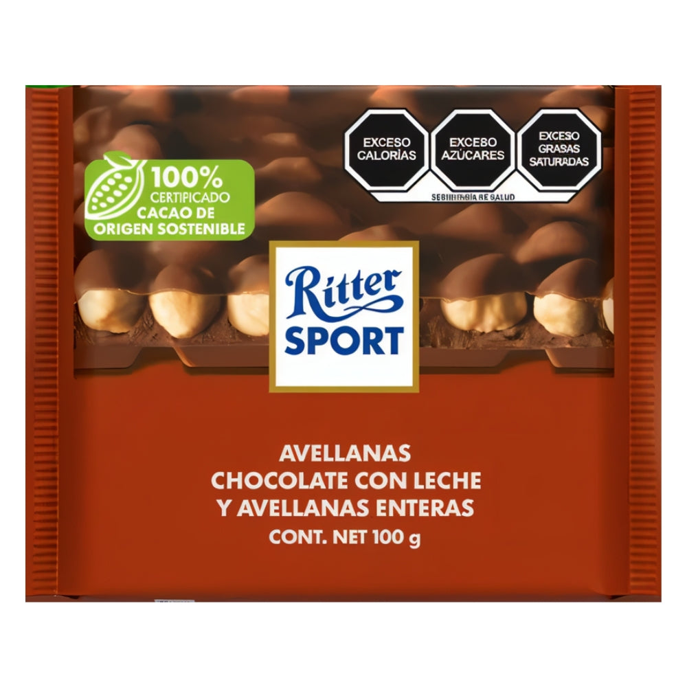 Chocolate Ritter Sport con leche y avellanas enteras 100 g