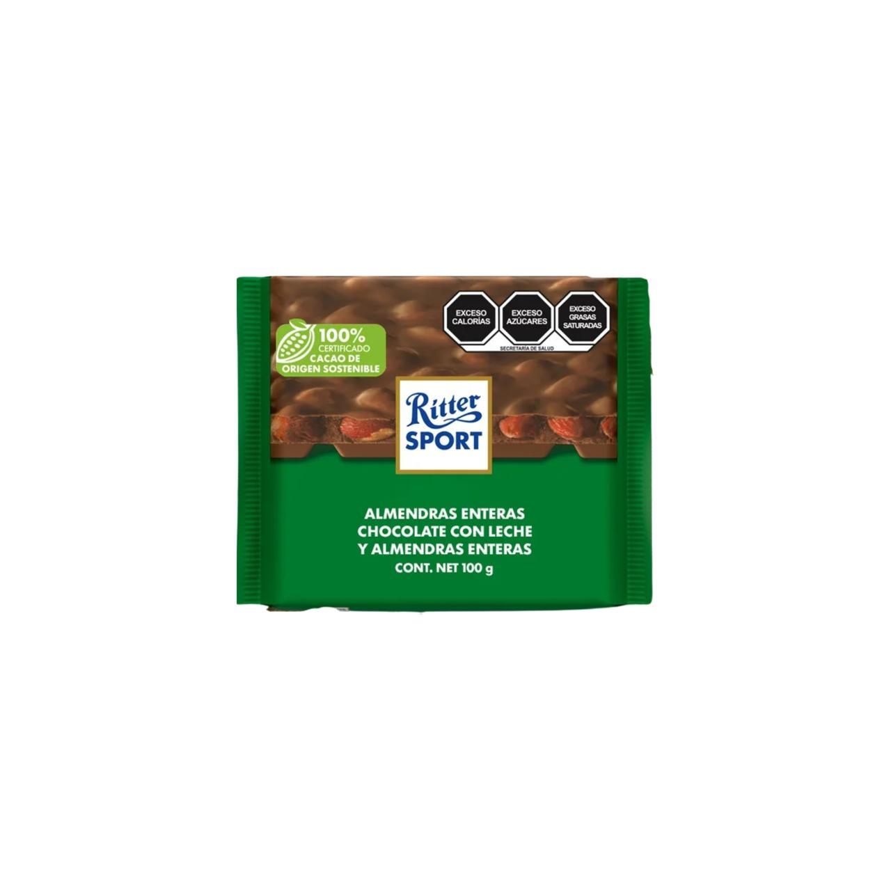 Chocolate Ritter Sport con leche y almendras enteras 100g