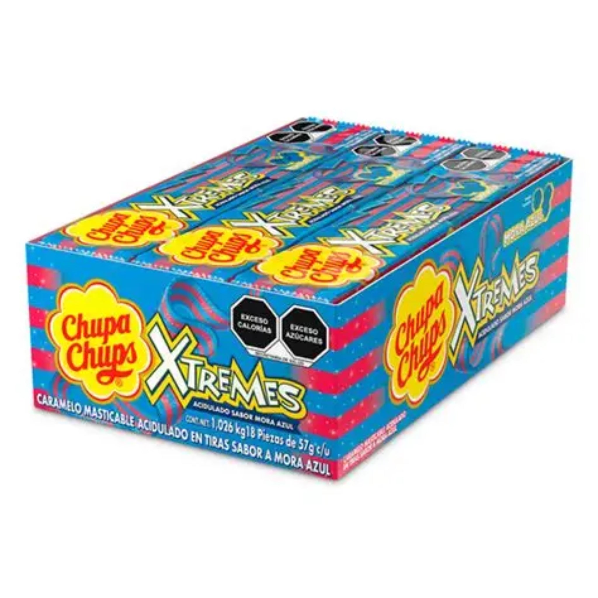 Chupa Chups Xtremes Blue Berry Strip Display Pack with 18 pieces