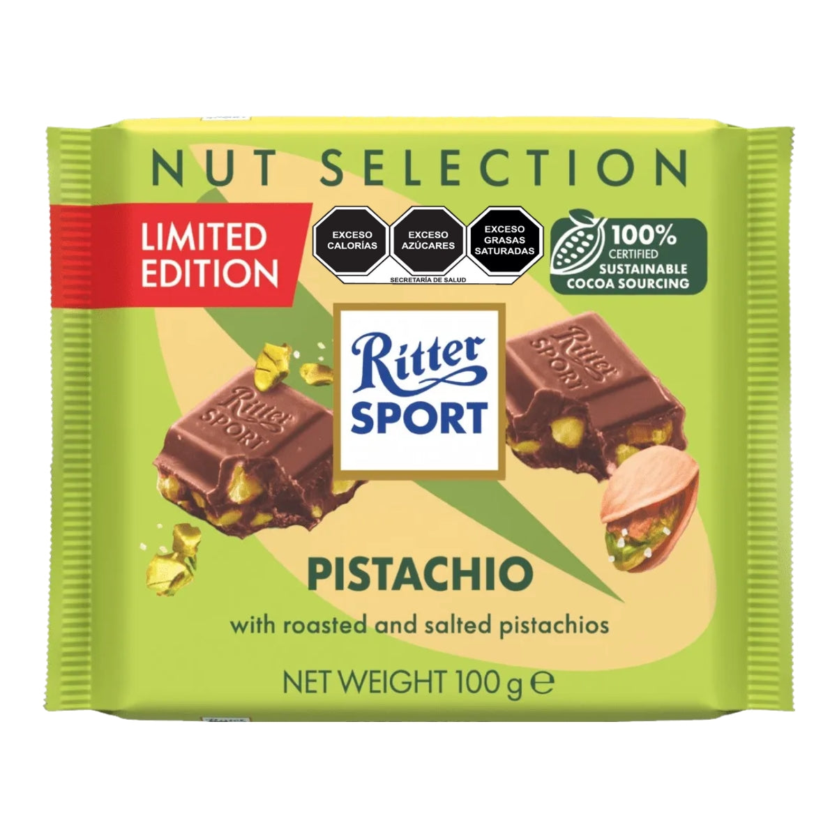 Chocolate Ritter Sport de leche con Pistaches 100 grs.