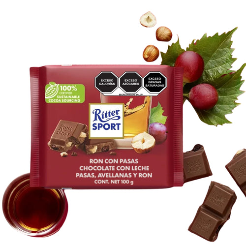 Chocolate Ritter Sport Ron con Pasas 100 gramos
